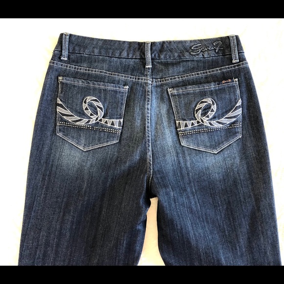 Seven 7, Jeans Size 12 Boot Cut Embroidered Jeans Dark Wash High Rise - Picture 3 of 8